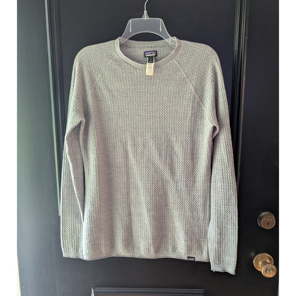 Vtg Patagonia Sweater Light Grey Merino Wool Blend Textured Knit Lg Base Layer